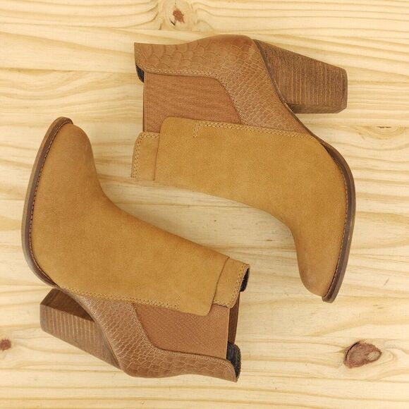 Aldo Womens Boots Sz 7.5 Brown Leather Stacked Heel Chelsea Booties Western Boho - Picture 5 of 9